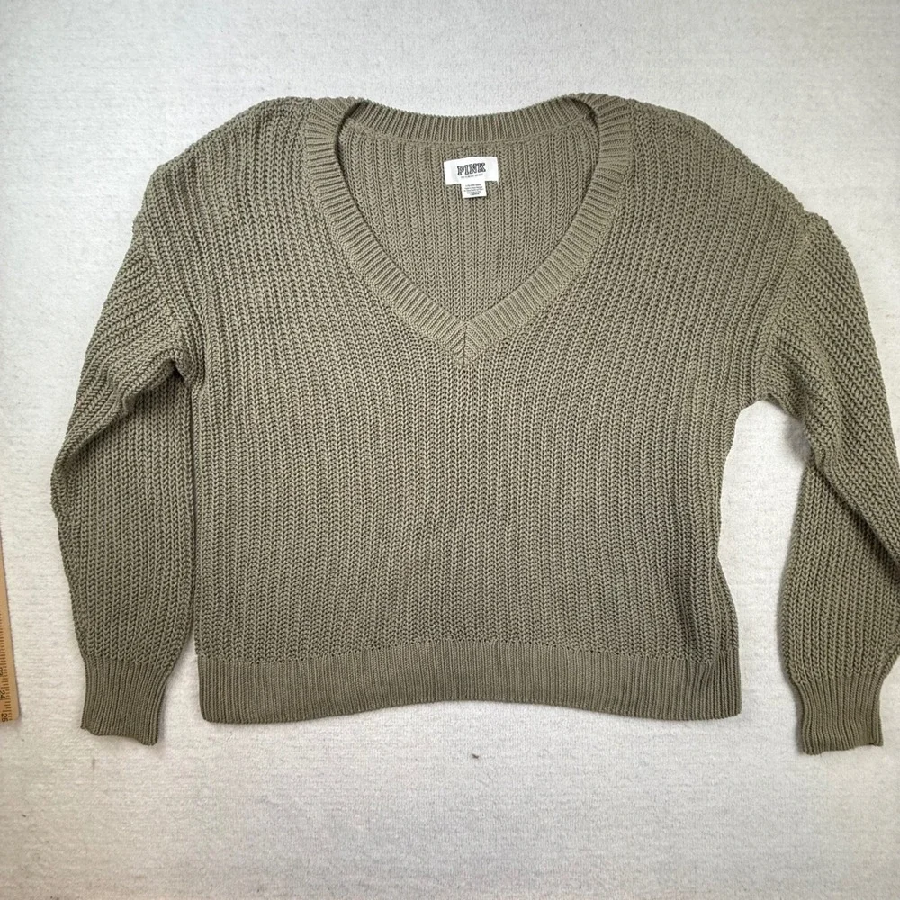 PINK Victoria's Secret Olive Green Chunky Pullover Sweater Large earthy cozy